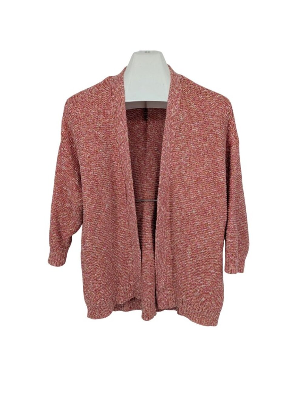 Open Knit Cardigan Pink Marled Cottage Feminine Cozy Layering Office Plus 18/20
